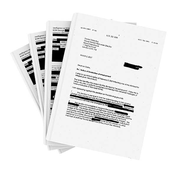 Redacted documents in a spread. Redacted documents in a spread.