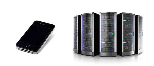 Mobile phone and server racks. Mobile phone and server racks.